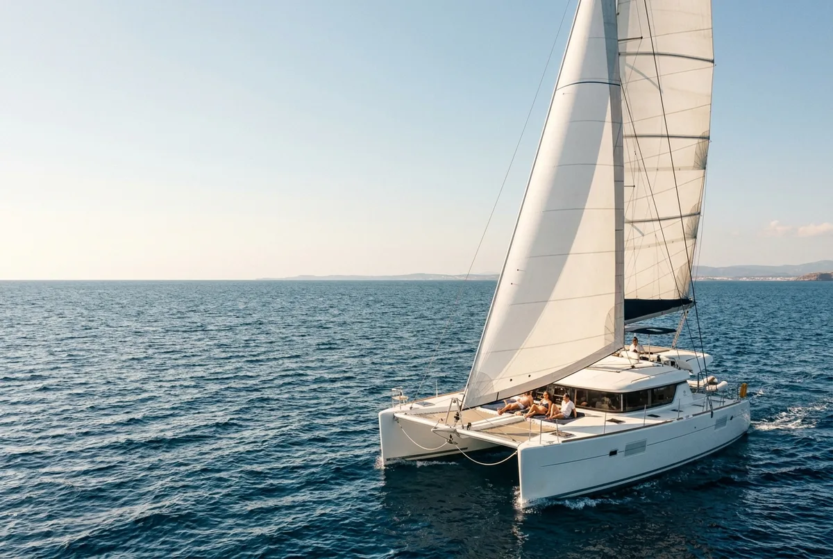 Catamarán de Essence Sailing navegando a vela en Baleares